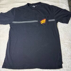 Santa Cruz Skateboards Black Pocket Tee with Red-Yellow Flame Logo